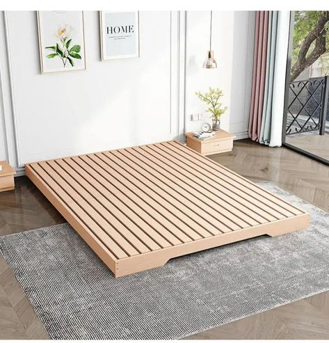 Ground Bed Frame, Wood Bed Platform, Small Bedroom Makeover, Bedroom Ideas For Small Rooms Diy, Simple Bedroom Design, Bed Frame Design, Simple Bed, Bedroom Bed Design, House Furniture Design