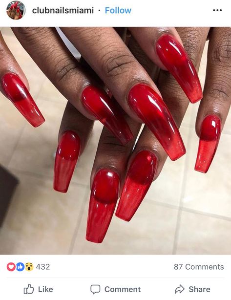 Jelly Nails! I want some so bad! Acrylic Nails Natural, Long Red Nails, Pedicure Designs, Glass Nails, Coffin Nails Long, Jelly Nails, Long Red, Dope Nails, Manicure E Pedicure