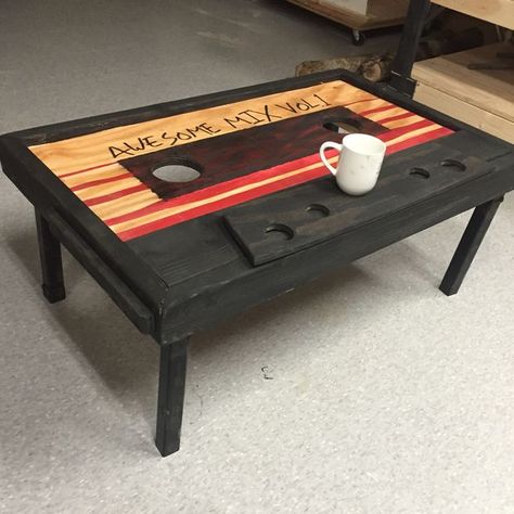 $50 Cassette Tape Coffee Table (Guardians of the Galaxy) Diy Galaxy, Contemporary Living Room Furniture, Upcycled Furniture Diy, Studio Room, Diy Coffee Table, Diy Coffee, Diy Furniture Table, Cassette Tape, Music Room