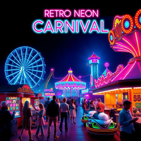 Retro Neon Carnival  #RetroCarnival #NeonNostalgia #80sVibes #art #poster Night Carnival, Carnival Poster, Carnival Event, Carnival Tent, Neon Carnival, Carnival Posters, Retro Neon, 80s Vibes, Event Poster