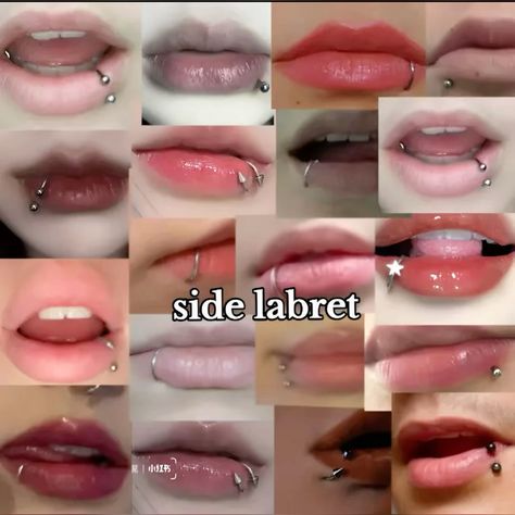 Lip Piercing Names, Side Labret Piercing, Side Lip Piercing, Types Of Lip Piercings, Bottom Lip Piercing, Side Labret, Types Of Body Piercings, Dream Piercings, Stacked Lobe