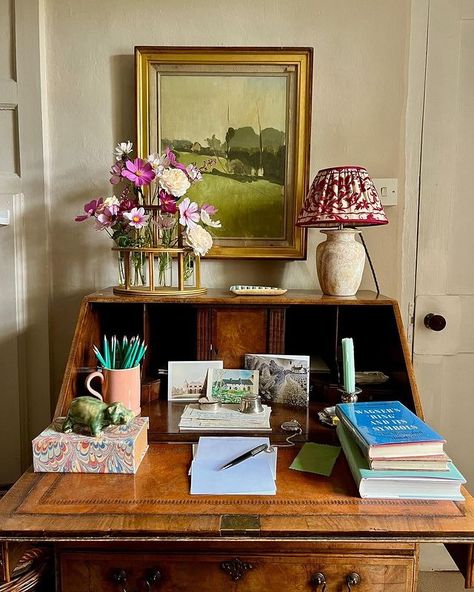 @bibleofbritishtaste • Instagram photos and videos Vintage Secretary Desk, Village Fete, Manor Farm, Desk Styling, Terracotta Floor, Sunny Sunday, Secretary Desks, Antique Desk, English Cottage