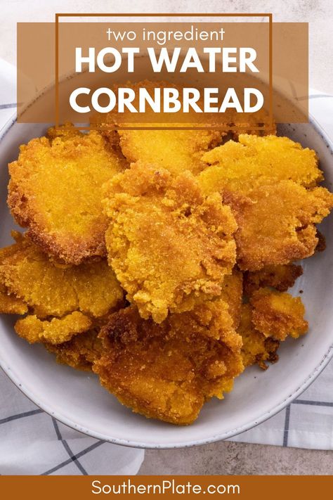 Hot Water Cornbread With Onions, Hot Water Cornbread With Jiffy, Hotwater Cornbread Recipe, Hot Water Bread Recipe, Fried Cornbread Easy, Hot Water Cornbread Recipe Jiffy, Hot Water Cornbread Southern, Easy Hot Water Cornbread Recipe, Hot Water Cornbread Recipe Soul Food