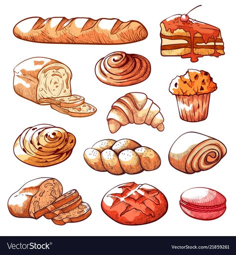 Dessert Names, Vintage Bakery, Kitchen Decor Wall Art, Cute Food Art, Bakery Logo, Sweet Cookies, Food Stickers, Bread And Pastries, Bake Shop