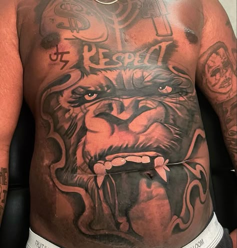 Full Stomach Tattoos Men, Mens Stomach Tattoos, Gorilla Chest Tattoo, Men’s Stomach Tattoos, Stomach Tattoo Men, Men Stomach Tattoos, Mens Stomach Tattoo, Stomach Tattoos For Guys, Arm Tattoos Lettering