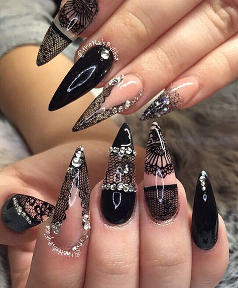 #blacklace #blacklacenails #blacknails Black Lace Nail Art, Metallic Gold Nail Polish, Long Black Nails, Lace Nail Design, January Ideas, Grey Nail Art, Lace Nail Art, Nails 2018, January Nails