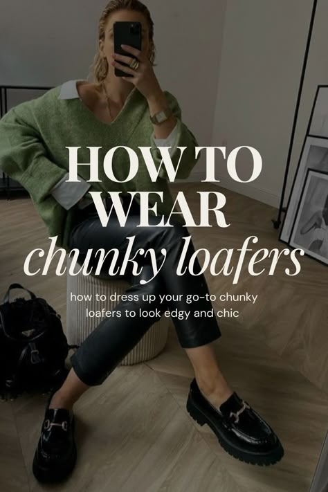 Interview Outfit Loafers, Block Heel Loafer Outfits Women, Loafer Styling Outfit, Black Pants With Loafers Outfit, Prada Loafers Street Style, How To Style Prada Loafers, Styling Prada Loafers, Gucci Chunky Loafers Outfit, Chunky Loafers Casual Outfit