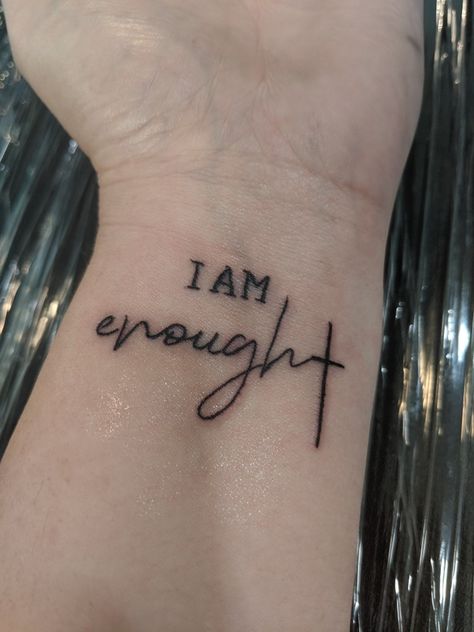 I Am Enough Quotes Tattoo With Cross, Pray More Worry Less Tattoo, Tattoos I Am Enough, Chosen Tattoos For Women, 1 Peter 5:7 Tattoo, Thy Will Be Done Tattoo, Worthy Tattoos For Women, Encouraging Tattoos, Christian Tats