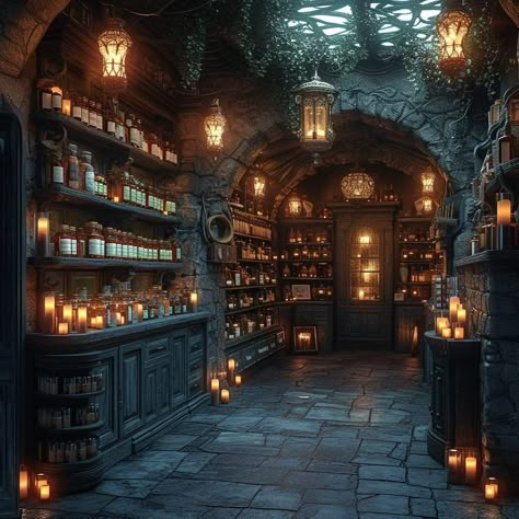 Wizard Lair Aesthetic, Wizard Lair, Fantasy Potion Room, Potion Shop, Wizard House, Mage Tower Interior, Potion Room Concept Art, Fantasy Alchemy Lab, Hogwarts Interior