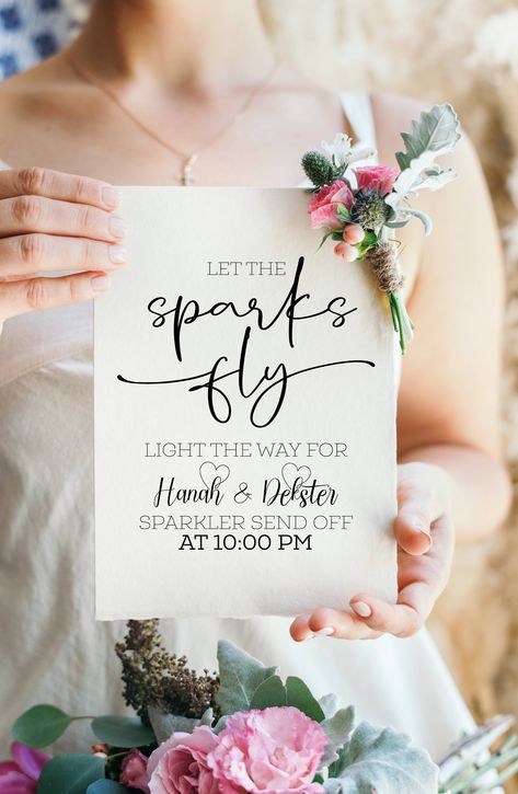 Wedding Send Off Ideas Nighttime No Sparklers, Heart Sparkler Send Off, Sparkler Send Off Sign, Let The Sparks Fly Wedding Sign, Sparks Fly Lyrics, Grammar Errors, The Mister, Wedding Reception Signs, Modern Minimalist Wedding