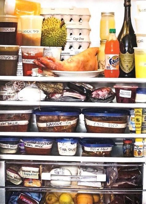 Anthony Bourdain Fridge, Anthony Bourdain Aesthetic, Fridge Organising, Chef Fridge, Healthy Fridge, 2023 Mood, Kitchen Goals, Fridge Shelves, Let It Rip