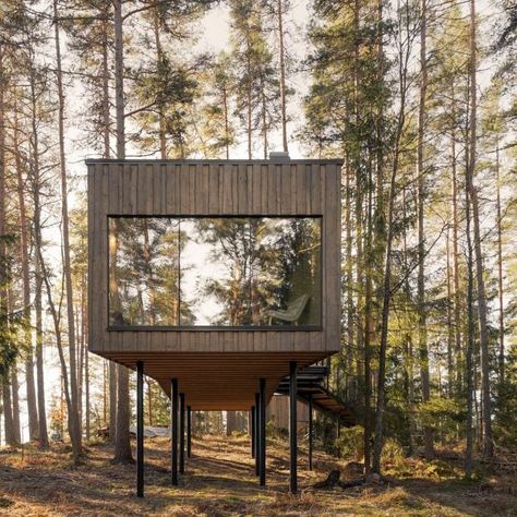 Architecture on stilts | Dezeen Casa Cook Hotel, Forest Hotel, Swedish Architecture, Timber Cabin, Casa Cook, Wooden Panelling, Tiny Cabins, Tree Canopy, Wooden Cabins