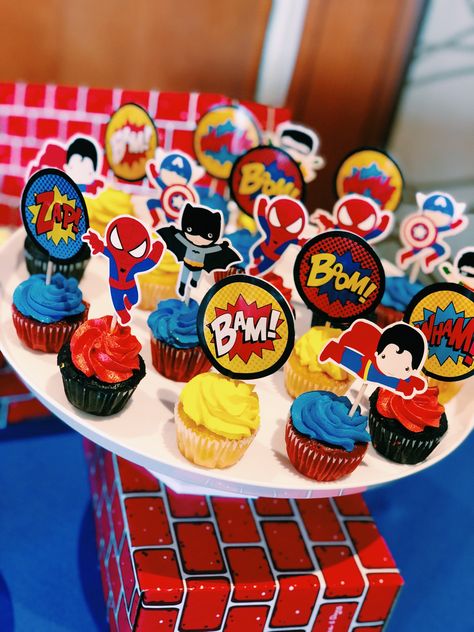 Marvel Heroes Birthday Party Ideas, Super One Birthday Party, Marvel Superhero Birthday Party, Super Hero Theme Birthday, Heroes Birthday Party, Super Hero Birthday Party Ideas Food, Avenger Birthday Party Ideas, 1st Birthday Superhero Theme, Super Héros Birthday Party