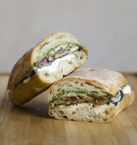 17 High-Protein Sandwiches That Will Actually Keep You Full | SELF Lunchmeat Sandwiches, Slow Cooker Kip, Protein Sandwich, Eggplant Sandwich, Nut Free Pesto, Eggplant Recipes Easy, Pressed Sandwich, Grilled Eggplant, Veggie Sandwich