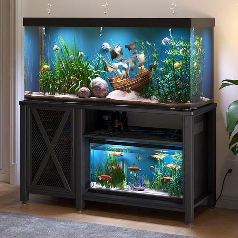 Fish Tank Themes Ideas, Fish Tank Table, Reptile Tanks, 75 Gallon Aquarium, Fish Tank Ideas, Fish Tank Themes, Aquarium Stands, Cool Fish Tanks, Aquarium Stand