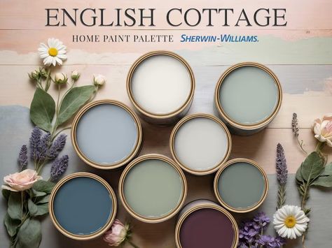 English Cottage Home Paint Palette Sherwin Williams Whole House Color Scheme Trend Interior Hues Design Modern Country Farmhouse Countryside - Etsy Home Paint Palette, Cottage Paint Colors, Whole House Color Scheme, Sherwin Williams Color Palette, Green Bedroom Decor, Trendy Interior Design, Cottage Painting, Farmhouse Paint Colors, House Paint Colors