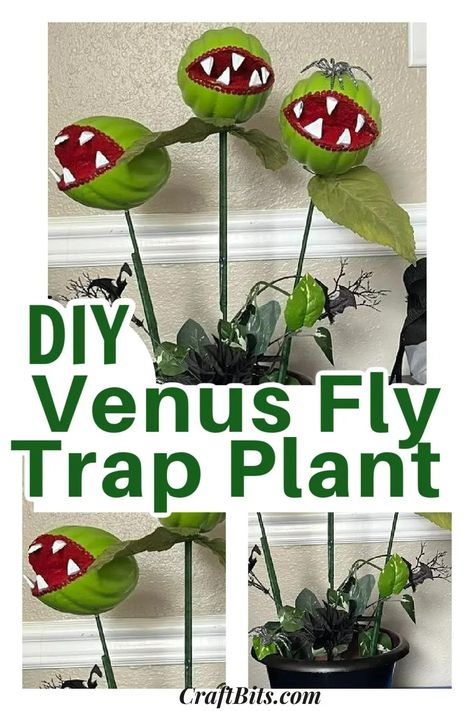 How To Make a Venus Fly Trap Plant — CraftBits.com Venus Fly Trap Halloween Decor, Diy Venus Fly Trap Halloween, Venus Fly Trap Craft, Halloween Venus Fly Trap, Diy Venus Fly Trap, Venus Fly Trap Halloween, Venus Fly Trap Plant, Flies Trap Diy, Fly Trap Plant