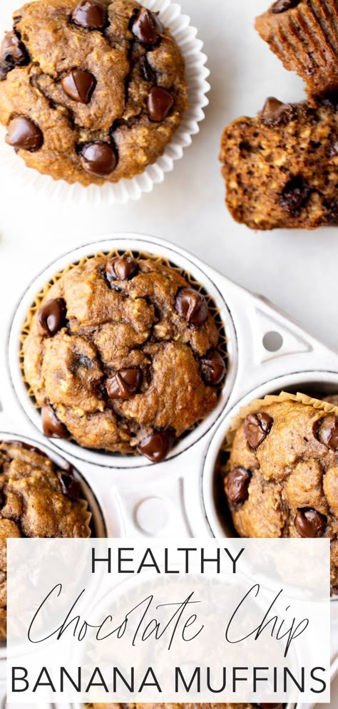 Freeze Muffins, Chocolate Chip Banana Muffins, Kids Snack Food, Healthy Banana Muffins, Healthy Chocolate Chip, Chocolate Chip Banana, Banana Chocolate Chip Muffins, Overripe Bananas, Easy Snack Recipes