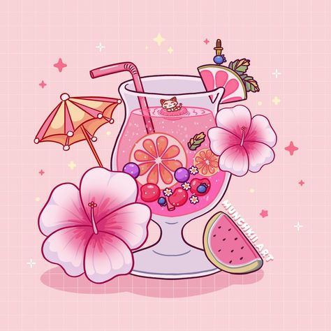 🌺 did some say fruity drinks? No? Just me? Okay 😂😂 had to put my lil kitty floating in the drink cause who wouldnt wanna be in theree 😂 🍒🍇🍉… | Instagram Pink Drink Drawing, Strawberry Aesthetics, Ncndr Wallpaper, Drinking Drawing, Drinks Drawing, Acnh Garden, Fancy Wallpaper, Sticker Typography, Drinks Art