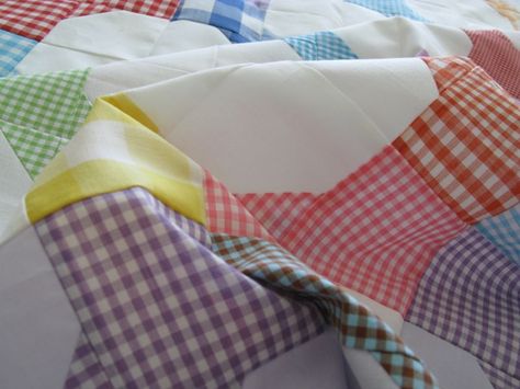 Gingham Quilts Ideas, Quilts With Gingham Fabric, Gingham Quilt Pattern, Gingham Quilts, Mixing Gingham Patterns, Gingham Fabric Quilt, The Shadow Of The Wind, Summer Gingham Patchwork Dress, Gingham Foundry Quilt