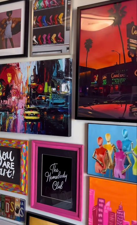 Maximalist Painting Wall, Funky Gallery Wall, Maximalist Painting, Maximalism Art, Maximalist Gallery Wall, Business Room, Maximalist Eclectic, Eclectic Gallery Wall, Future Apartment Decor