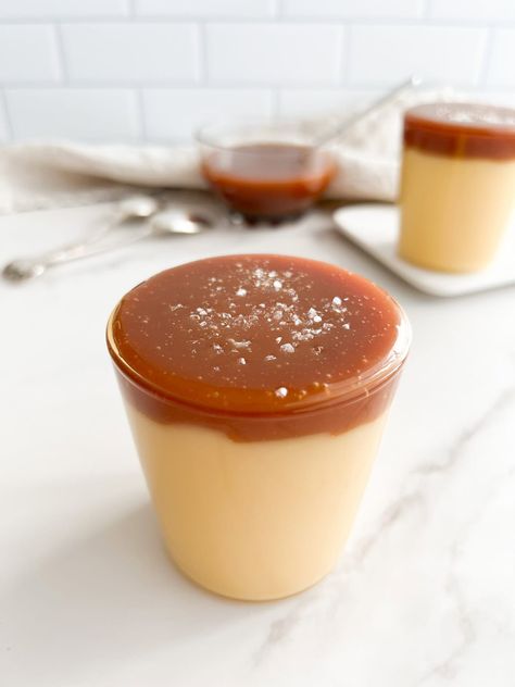 A glass of salted caramel budino. Salted Caramel Budino, Dessert Cup Ideas, Desserts In Cups, Caramel Budino, Whipped Cream Dispenser Recipe, Budino Recipe, Dessert Pots, Cups Recipes, Caramel Mousse