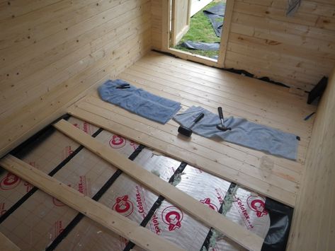 Shed Floor Insulation | The floor was insulated with Celotex… | Flickr Shed Flooring, Insulating A Shed, Shed Design Plans, Summer House Interiors, Shed Makeover, Shed Office, Sauna Diy, Shed Interior, Shed Floor