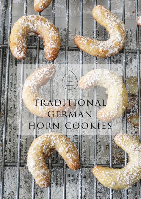 Traditional German Horn Cookies - Marisa Home | Recipes Horn Cookies, Butter Horns, Christmas Cookie Recipe, Bite Size Cookies, Head Of Lettuce, Vintage Cookies, Hand Blender, Home Christmas, Christmas Goodies