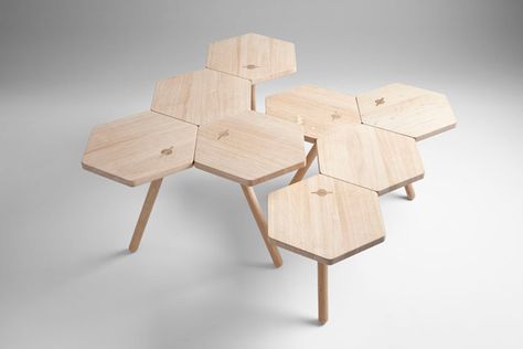 Hexagon Wild | Yanko Design modular tables for conference room Modular Furniture Design, Hexagonal Table, Coffee Table Inspiration, Modular Table, Tables Design, Creative Interior Design, Chaise Chair, Wood Tables, Indoor Design