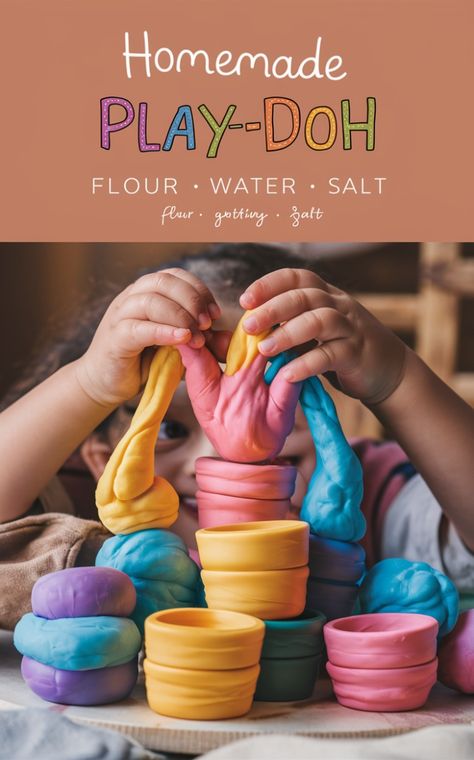 Gather the family and get ready for some creative fun with this simple, safe, and easy DIY playdough recipe!  Perfect for all ages, this homemade playdough is a great way to bond, explore textures, and spark imagination.  ➡️  Make memories and masterpieces together!  #Playdough #DIY #FamilyFun #AllAges #CreativePlay Homemade Playdough Recipes, Home Made Play Dough Recipe, Kids Playdough Recipe, Home Made Play Dough Easy, Homemade Edible Playdough Recipe, Salt Dough Playdough, No Salt Playdough, No Cook Homemade Playdough, Safe Play Dough For Toddlers