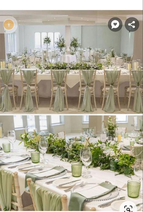 Wedding Table Decor Sage Green, Sage Wedding Chairs, White And Sage Table Settings, Blush Pink And Sage Green Wedding Table, Sage Wedding Theme Table Settings, Sage Green Wedding Ideas Decor, Quinceanera Themes Sage Green, Sage Theme Party, Sage Green Wedding Reception Decor