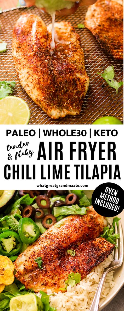 Ninja Foodi Tilapia Recipes, Airfryer Tilapia, Keto Tilapia, Air Fryer Chili, Air Fryer Tilapia, Air Fryer Recipes Keto, Air Fryer Fish Recipes, Tilapia Recipe, Air Fryer Fish