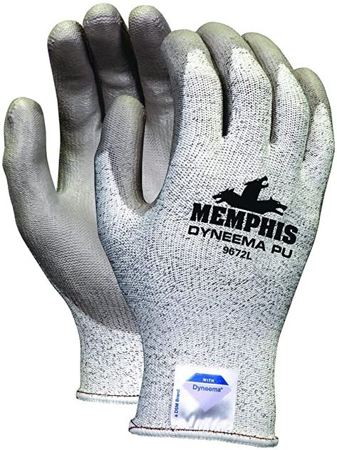 MCR Safety 9672L Dyneema 13-Gauge Polyurethane Salt and Pepper Shell Gloves with Palm and Finger Coating, Gray, Large, 1-Pair - Work Gloves - Amazon.com Safety Gloves, Cut Resistant Gloves, Types Of Coats, Work Gloves, Knitted Gloves, Personal Protective Equipment, Wet And Dry, Knitting Materials, Gloves