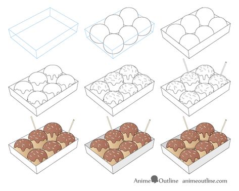 Takoyaki Drawing, Food In Anime, Fried Balls, Bonito Flakes, Desserts Drawing, Anime Face Drawing, Food To Eat, Ball Drawing, Drawing Tutorials For Beginners