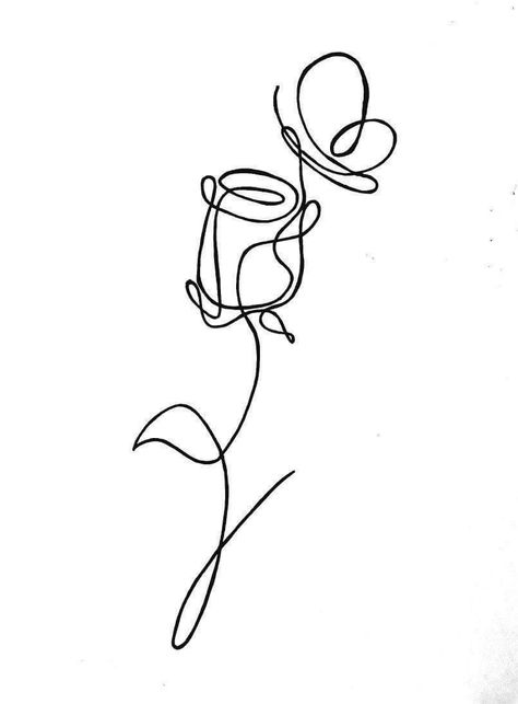 Rose And Butterfly Tattoo, Line Drawing Tattoos, Cozy Cuddles, One Line Tattoo, Embroidered Canvas Art, Female Sleeve, Minimalist Tattoos, Tattoo Black, Continuous Line Drawing