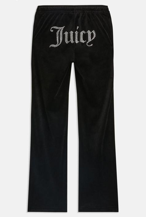 BLACK VELOUR DIAMANTE TRACKSUIT BOTTOM - Tall (XL) / Black Juicy Sweatpants, Juicy Set, Juicy Couture Tracksuit, Casual Chic Outfits, Juicy Couture Pants, Boho Chic Outfits, Black Flare, Style Savvy, Casual Chic Outfit