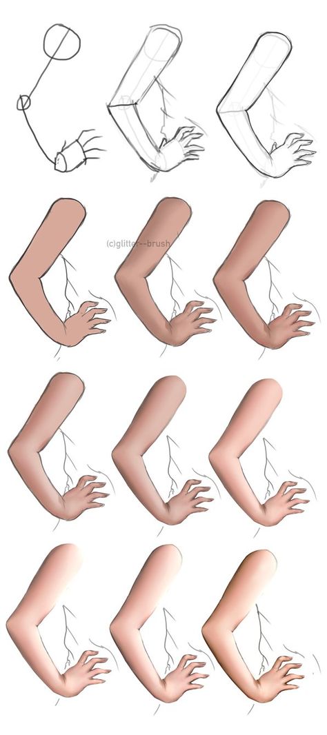 Arm (2) by GlitterBrushArt Anime Arms Tutorial, Hand Poses Drawing Step By Step, Arm Coloring Tutorial, Arm Drawing Tutorial Step By Step, How To Draw Arms And Hands Step By Step, How To Draw Female Arms, Arm Shading Reference, How To Draw Arms Step By Step, Anime Arms Reference