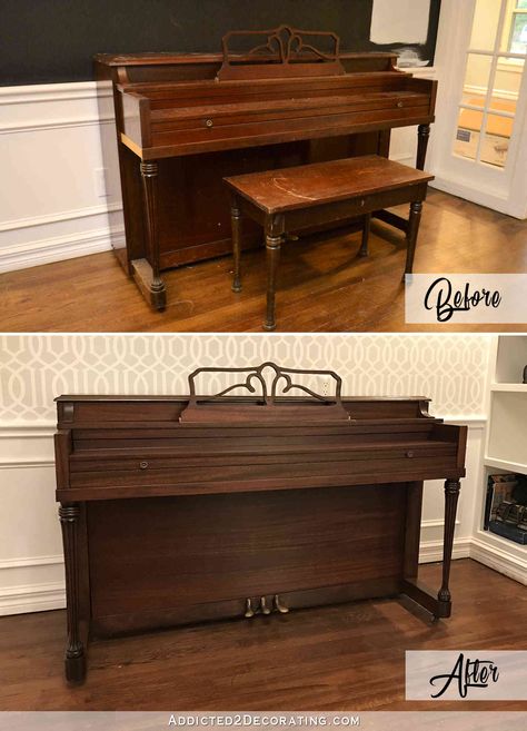 Refinishing A Piano, Piano Refinishing, Refinish Piano, Piano Makeover, Spinet Piano, Piano Restoration, Painted Pianos, Piano Decor, Piano Room