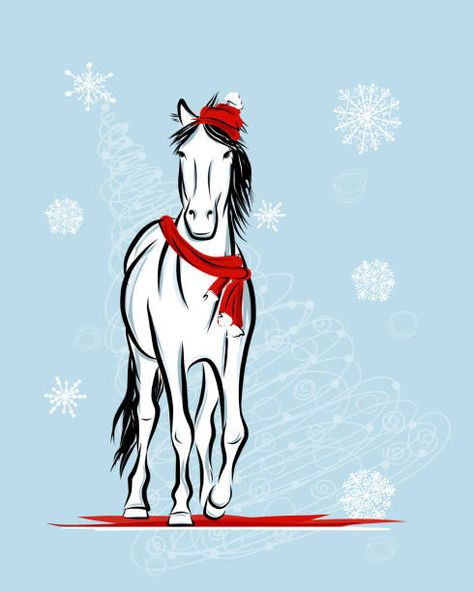 3,176 Christmas Horse Illustrations & Clip Art - iStock Christmas Horse Drawing, Horse Christmas Cards, Easy Horse Drawing, Lab Decorations, Horse Clip Art, Winter Drawings, Horse Cartoon, Folk Decor, Christmas Drawings