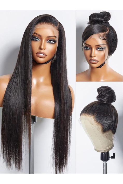 LUVME HAIR 20&#39;&#39; Straight 360 Full Lace Wig Lace Front Wigs Human Hair 360 Lace Frontal Glueless Human Hair Wig Pre Plucked Long Straight Black Wig For Women Black Body Wave Wig, Straight Black Wig, Black Hair Straight, Loose Body Wave, Hairstyle Reference, Dreadlocks Styles, Body Wave Lace Front Wigs, Full Lace Frontal, Afro Wig