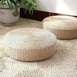 MAHAO Japanese Style Handcrafted Eco-Friendly Padded Knitted Straw Flat Seat Cushion,Hand Woven Tatami Floor Cushion Corn Maize Husk (Dia40cm/15.8" x 10cm/4") Tatami Futon, Tatami Floor, Corn Maize, Sitting Cushion, Zen Home Decor, Floor Sitting, Low Coffee Table, Living Room Stools, Floor Pouf