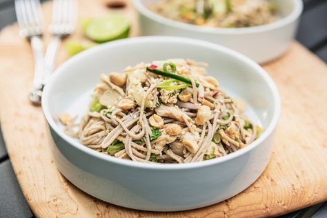 Cold peanut + chicken noodle salad — ANNIE STARKE Annie Starke The Mountain Kitchen, Annie Starke Recipes, Chicken Noodle Salad Cold, Chicken Noodle Salad, Sunday Roast Chicken, Noodle Salad Cold, Mountain Kitchen, Grain Bowls, Peanut Chicken