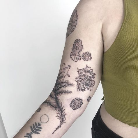 Lichen and Moss growth for Emily!!! Thanks for the trust dude🥰 Moss Tattoo, Trust Tattoo, French Tattoo, Army Tattoos, Party Tattoos, C Tattoo, Hand Poked Tattoo, Botanical Tattoo, Nature Tattoos