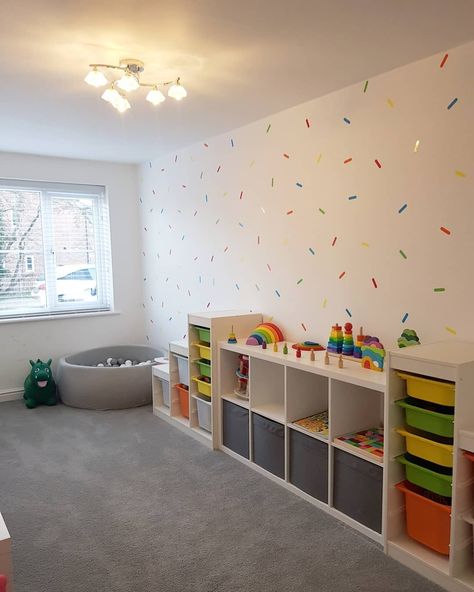 Garage Conversion To Family Room, Sprinkle Wall, Garage Conversion Ideas, Garage Playroom, Picture Ledges, Small Playroom, Garage Design Interior, Snug Room, Baby Playroom