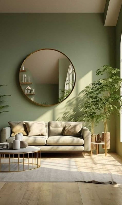 Minimalist Bohemian Living Room, Green Living Room Color Scheme, Sage Living Room, Green Walls Living Room, Sage Green Living Room, Green Living Room Decor, Sage Green Kitchen, Living Room Wall Color, Green Interior Design