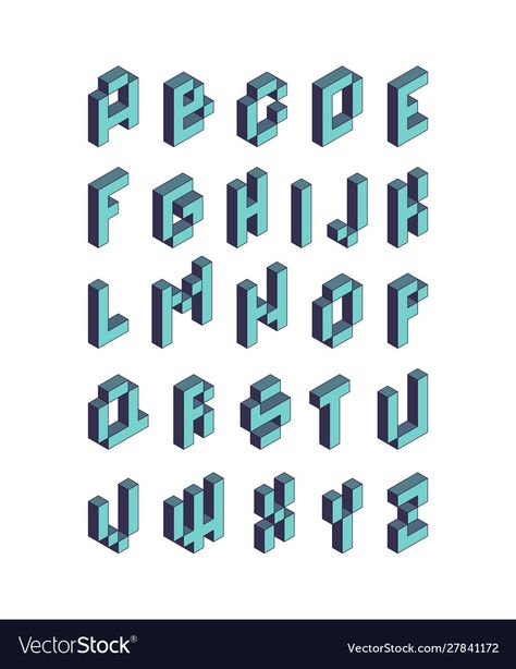 Isometric Alphabet, Gaming Font, 3d Tipografi, Retro Style 90s, Game Font, Alphabet Typography, Pixel Font, 3d Pixel, Pixel Game