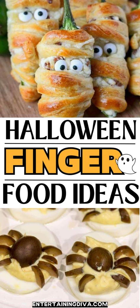 Halloween Finger Food Ideas | Halloween Q Tip Halloween Food, Halloween Food Recipes Appetizers, Scary Halloween Appetizer Ideas, Halloween Finger Foods For Adults, Halloween Appetizers For Kids, Halloween Menu Ideas Food, Halloween Finger Foods Appetizers, Easy Halloween Finger Foods, Spooky Finger Foods