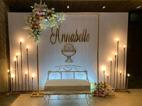 Holy Communion Stage Decorations, Communion Backdrop Ideas, First Communion Decorations Backdrop, Holy Communion Decorations, Communion Decor, 2023 Board, First Communion Decorations, Communion Decorations, First Communion Favors