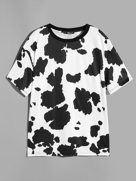 Men Dairy Cow Print Top -SHEIN(SHEINSIDE) Printed T Shirt Outfit, Print T Shirt Outfit, Cow Print Top, Cow Shirts, Leopard Print T Shirt, Cow Outfits, T Shirts Ideas, Dairy Cow, T Shirt Outfit