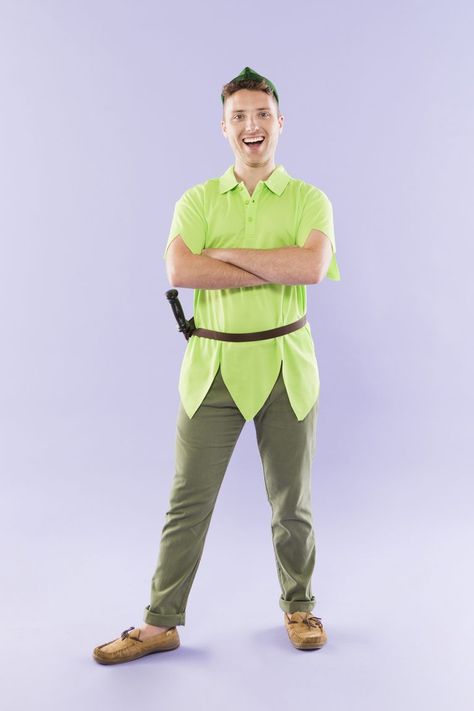 Follow this DIY Halloween costume tutorial to learn how to dress up as Peter Pan! Men’s Peter Pan Costume, Diy Peter Pan Costume Men, Peter Pan Costume Men, Mens Peter Pan Costume, Peter Pan Halloween Costume, Diy Peter Pan Costume, Peter Pan Halloween Costumes, Peter Pan Halloween, Adult Costumes Diy